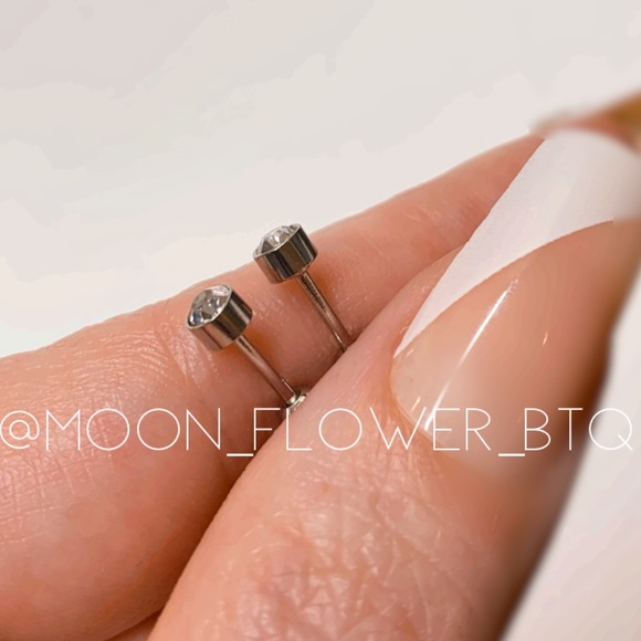 Tiny CZ Ball Back Barbell Earrings - Picture 4 of 8